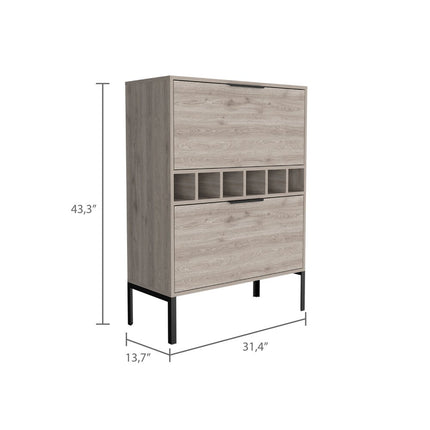 43" Light Gray and Black Wood Bar Cabinet With Two Doors