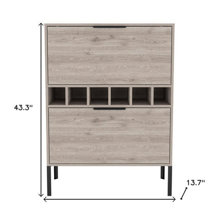43" Light Gray and Black Wood Bar Cabinet With Two Doors
