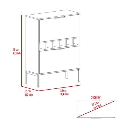 43" Light Gray and Black Wood Bar Cabinet With Two Doors