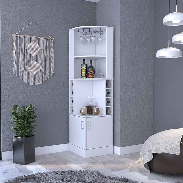 71" White Wood Corner Bar Cabinet With Two Doors