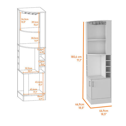 71" White Wood Corner Bar Cabinet With Two Doors