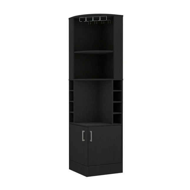 71" Black Wood Corner Bar Cabinet With Two Doors