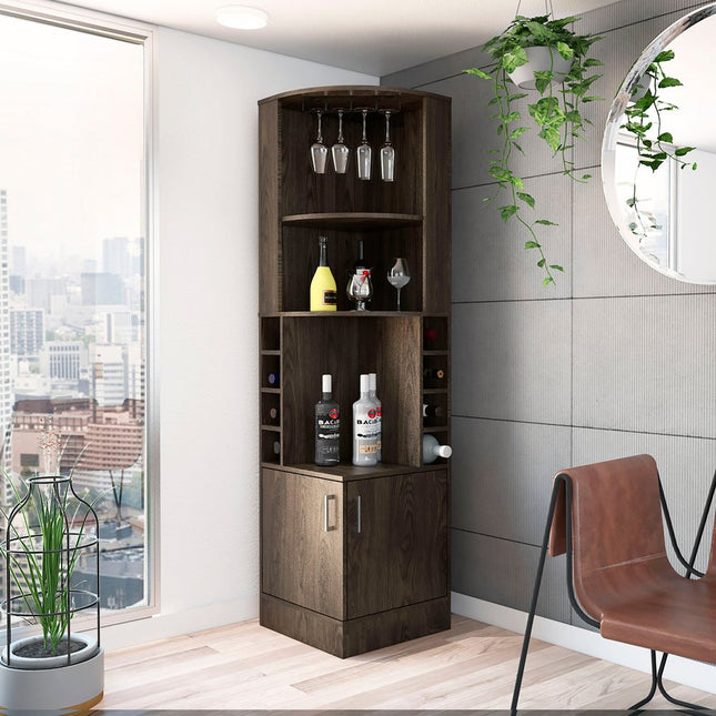 71" Walnut Wood Corner Bar Cabinet With Two Doors