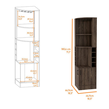 71" Walnut Wood Corner Bar Cabinet With Two Doors