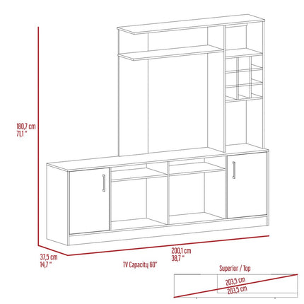 78" Black Wood Enclosed and Open Storage Entertainment Center with Bookcase