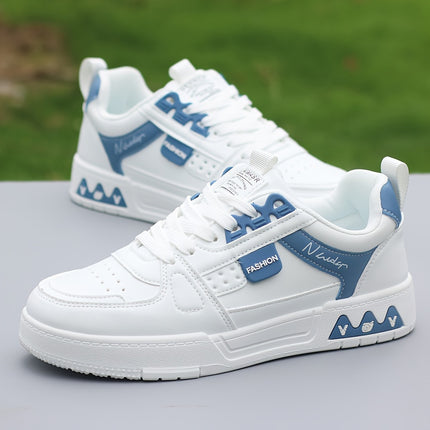 Men's Versatile White Sneakers with Blue Accents - Breathable