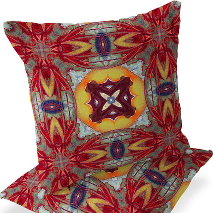 Set of Two Yellow Red Magenta And Green Floral Indoor Outdoor Throw Pillow
