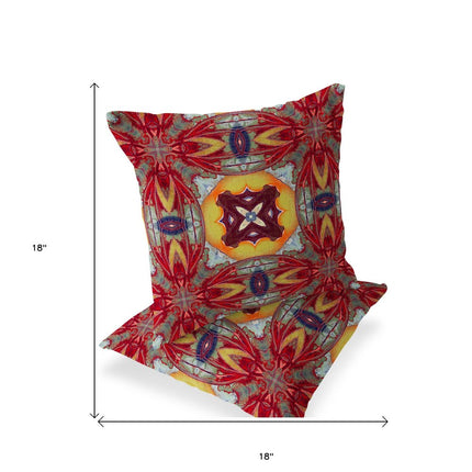 Set of Two Yellow Red Magenta And Green Floral Indoor Outdoor Throw Pillow