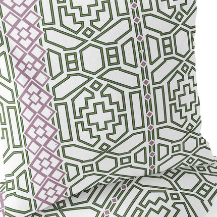 Set of Two White Purple And Light Green Geometric Indoor Outdoor Throw Pillow
