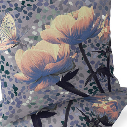 Set of Two Yellow Black And Gray Floral Indoor Outdoor Throw Pillow