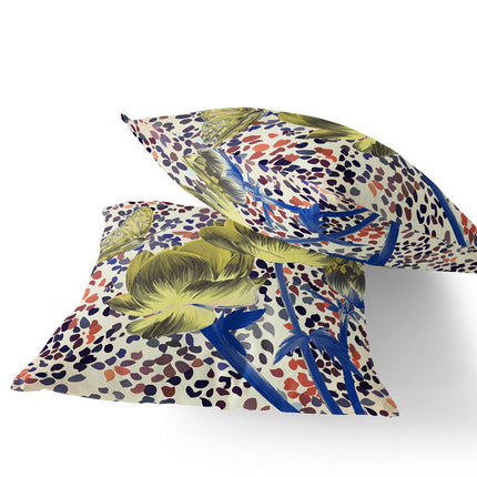 Set of Two Yellow Blue Orange And Cream Floral Indoor Outdoor Throw Pillow