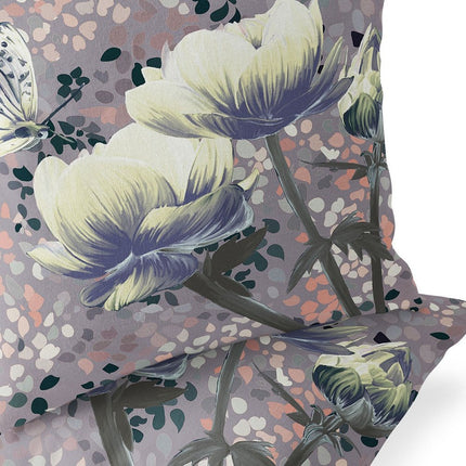 Set of Two Yellow Blue And Gray Floral Indoor Outdoor Throw Pillow