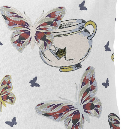 Set of Two White Yellow And Charcoal Butterfly Indoor Outdoor Throw Pillow