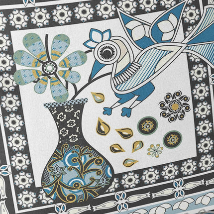 Set of Two White Black And Blue Peacock Indoor Outdoor Throw Pillow