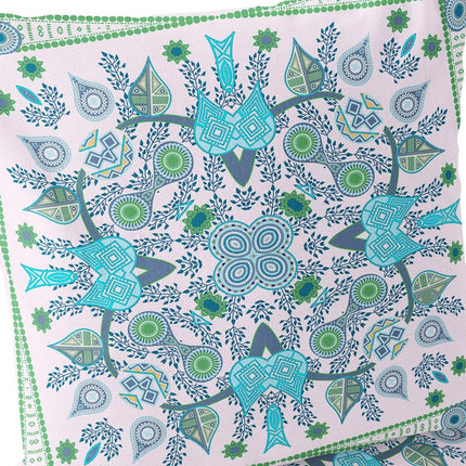 Set of Two White Light Blue And Green Botanical Indoor Outdoor Throw Pillow