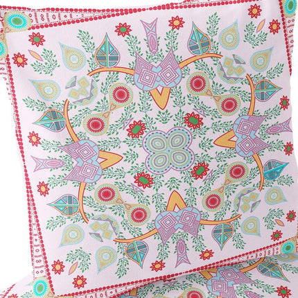 Set of Two White Pink And Red Botanical Indoor Outdoor Throw Pillow