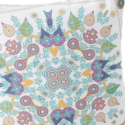 Set of Two White Pink Yellow And Light Green Botanical Indoor Outdoor Throw Pillow