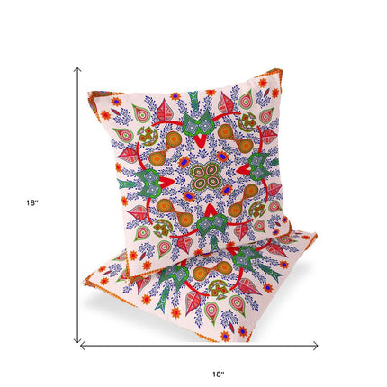 Set of Two White Red And Orange Paisley Indoor Outdoor Throw Pillow