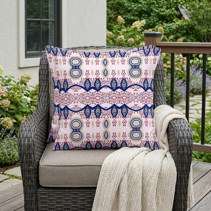 Set of Two White Red And Blue Botanical Indoor Outdoor Throw Pillow