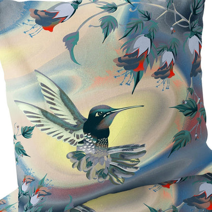 Set of Two Yellow Green And Blue Bird Indoor Outdoor Throw Pillow