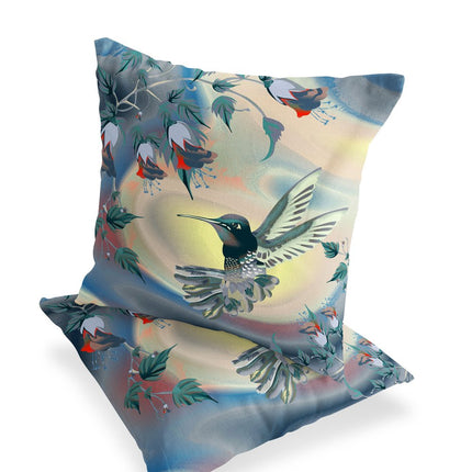 Set of Two Yellow Green And Blue Bird Indoor Outdoor Throw Pillow