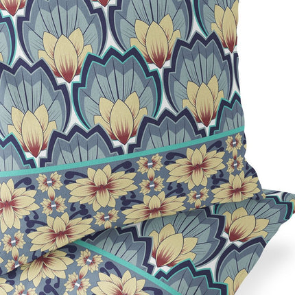 Set of Two Yellow And Gray Floral Indoor Outdoor Throw Pillow
