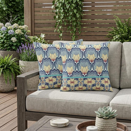 Set of Two Yellow And Gray Floral Indoor Outdoor Throw Pillow