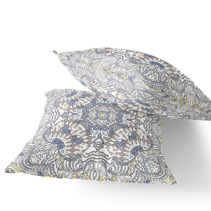 Set of Two Yellow And Gray Eclectic Indoor Outdoor Throw Pillow