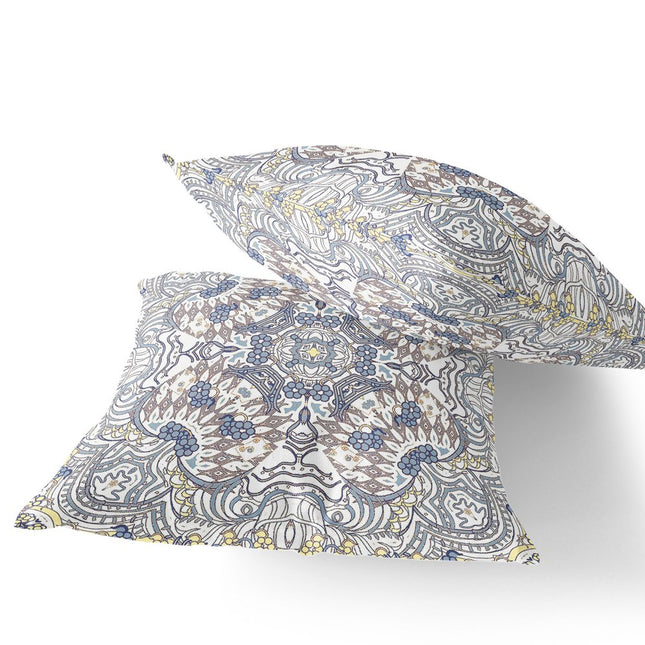 Set of Two Yellow And Gray Eclectic Indoor Outdoor Throw Pillow