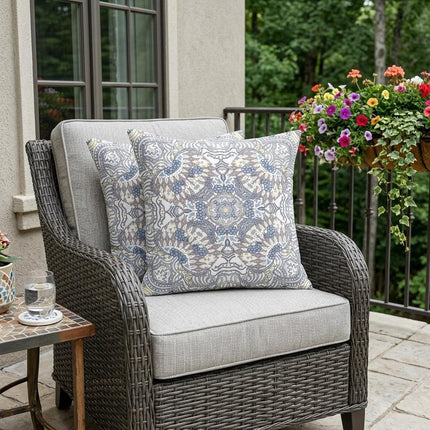 Set of Two Yellow And Gray Eclectic Indoor Outdoor Throw Pillow