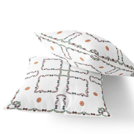 Set of Two White Orange And Green Floral Indoor Outdoor Throw Pillow