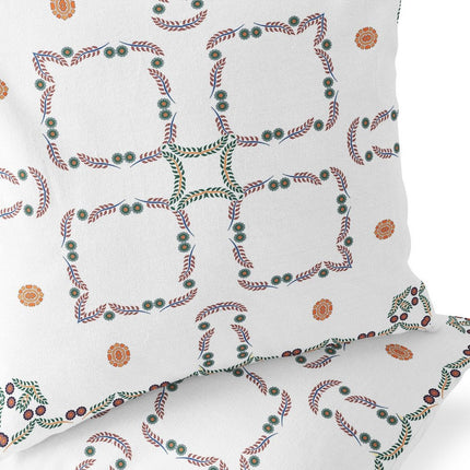 Set of Two White Orange And Green Floral Indoor Outdoor Throw Pillow