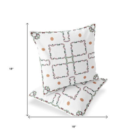 Set of Two White Orange And Green Floral Indoor Outdoor Throw Pillow