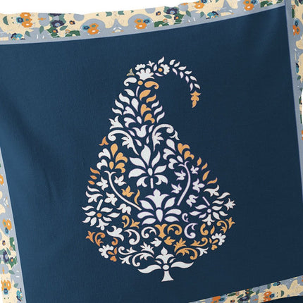 Set of Two White Orange And Navy Blue Botanical Indoor Outdoor Throw Pillow