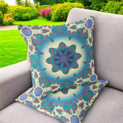 Set of Two Yellow And Red Geometric Indoor Outdoor Throw Pillow