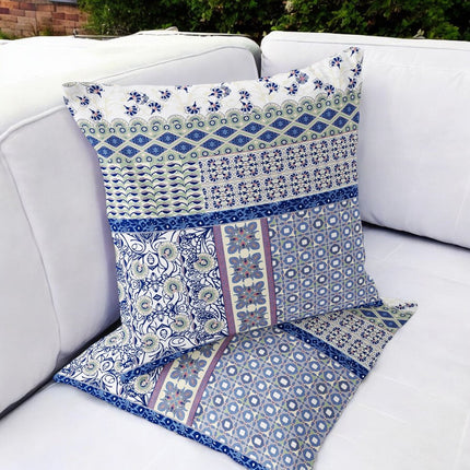 Set of Two White Pink And Blue Floral Indoor Outdoor Throw Pillow