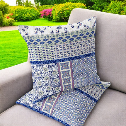 Set of Two White Pink And Blue Floral Indoor Outdoor Throw Pillow