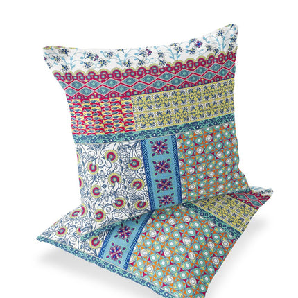 Set of Two Yellow And Pink Floral Indoor Outdoor Throw Pillow