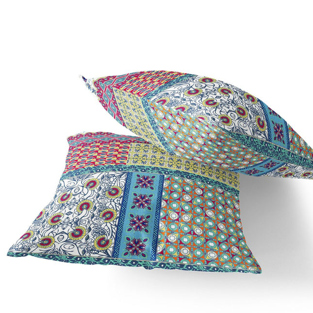 Set of Two Yellow And Pink Floral Indoor Outdoor Throw Pillow