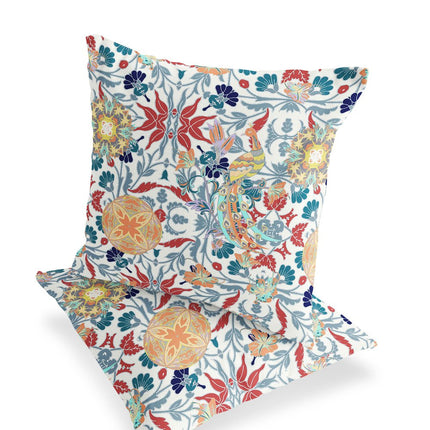 Set of Two White And Red Peacock Indoor Outdoor Throw Pillow