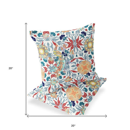 Set of Two White And Red Peacock Indoor Outdoor Throw Pillow