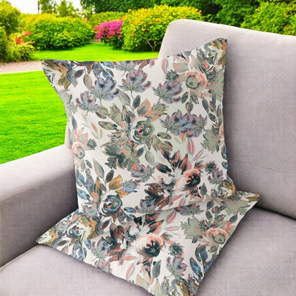 Set of Two White Pink And Gray Floral Indoor Outdoor Throw Pillow