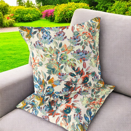 Set of Two White Yellow And Green Floral Indoor Outdoor Throw Pillow