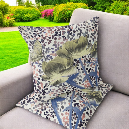 Set of Two Yellow Blue And Peach Floral Indoor Outdoor Throw Pillow