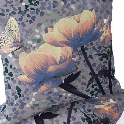 Set of Two Yellow Black And Gray Floral Indoor Outdoor Throw Pillow