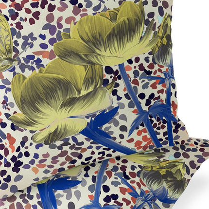 Set of Two Yellow Blue Orange And Cream Floral Indoor Outdoor Throw Pillow