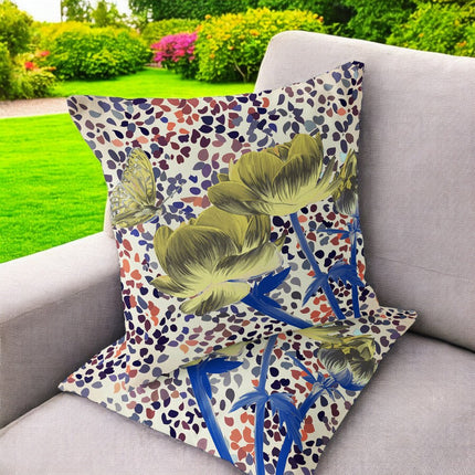 Set of Two Yellow Blue Orange And Cream Floral Indoor Outdoor Throw Pillow