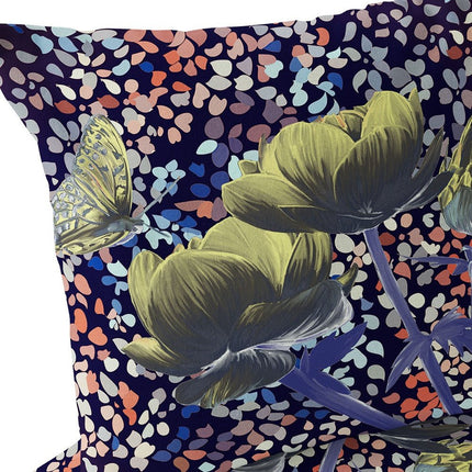 Set of Two Yellow Dark Green And Purple Floral Indoor Outdoor Throw Pillow