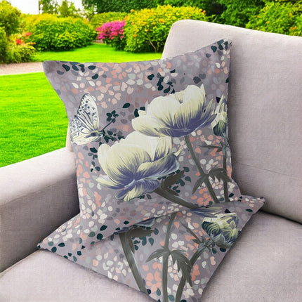 Set of Two Yellow Blue And Gray Floral Indoor Outdoor Throw Pillow