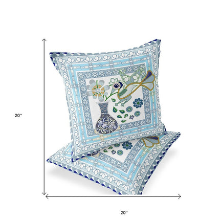 Set of Two White Gold And Gray Peacock Indoor Outdoor Throw Pillow